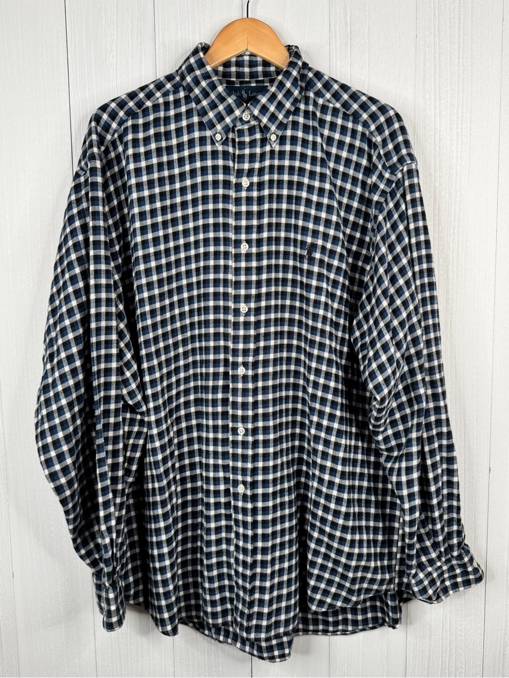 Ralph Lauren Navy and White Check Button-Down Shirt
